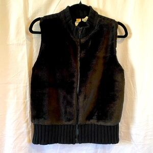 Vintage Y2K Rich Chocolate Brown Women's Luxe Faux Fur Rib Knit Cotton Vest LG